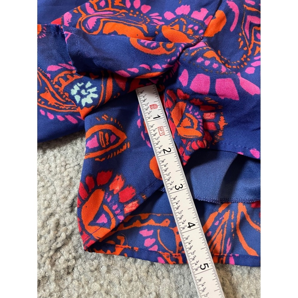 Floral Paisley Print Romper Sz M Orange Pink V-Neck Elastic Waist USA Made - Picture 7 of 12